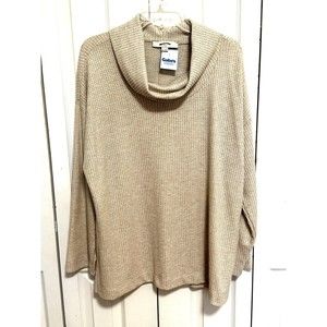 NWT Women's LOFT Plus Cowl Neck Tunic Sweater Sz 16-18 Cream with Gold Sparkle
